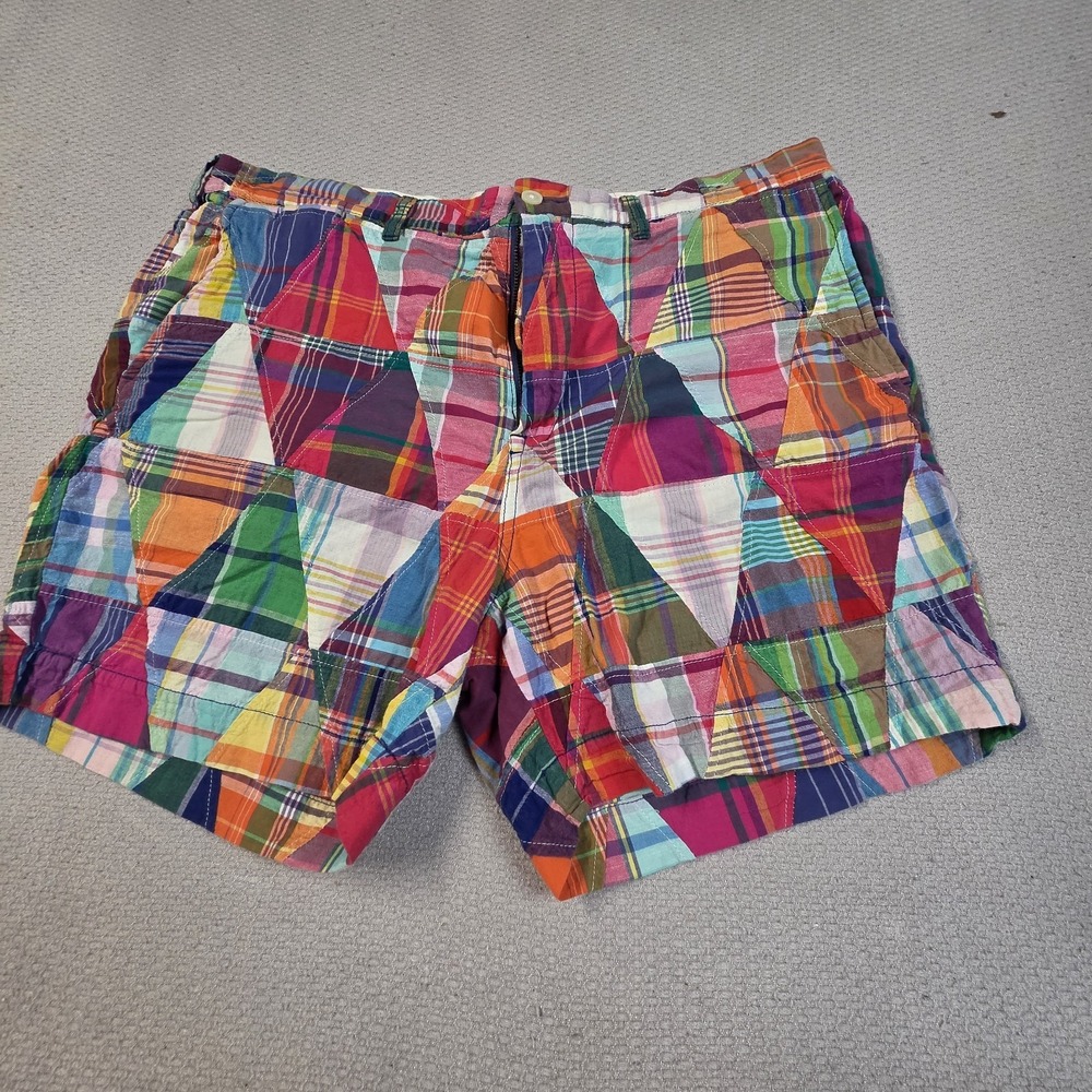 Polo Ralph Lauren Mens Patchwork Madras Plaid Shorts Cotton Size 38 Classic Prep